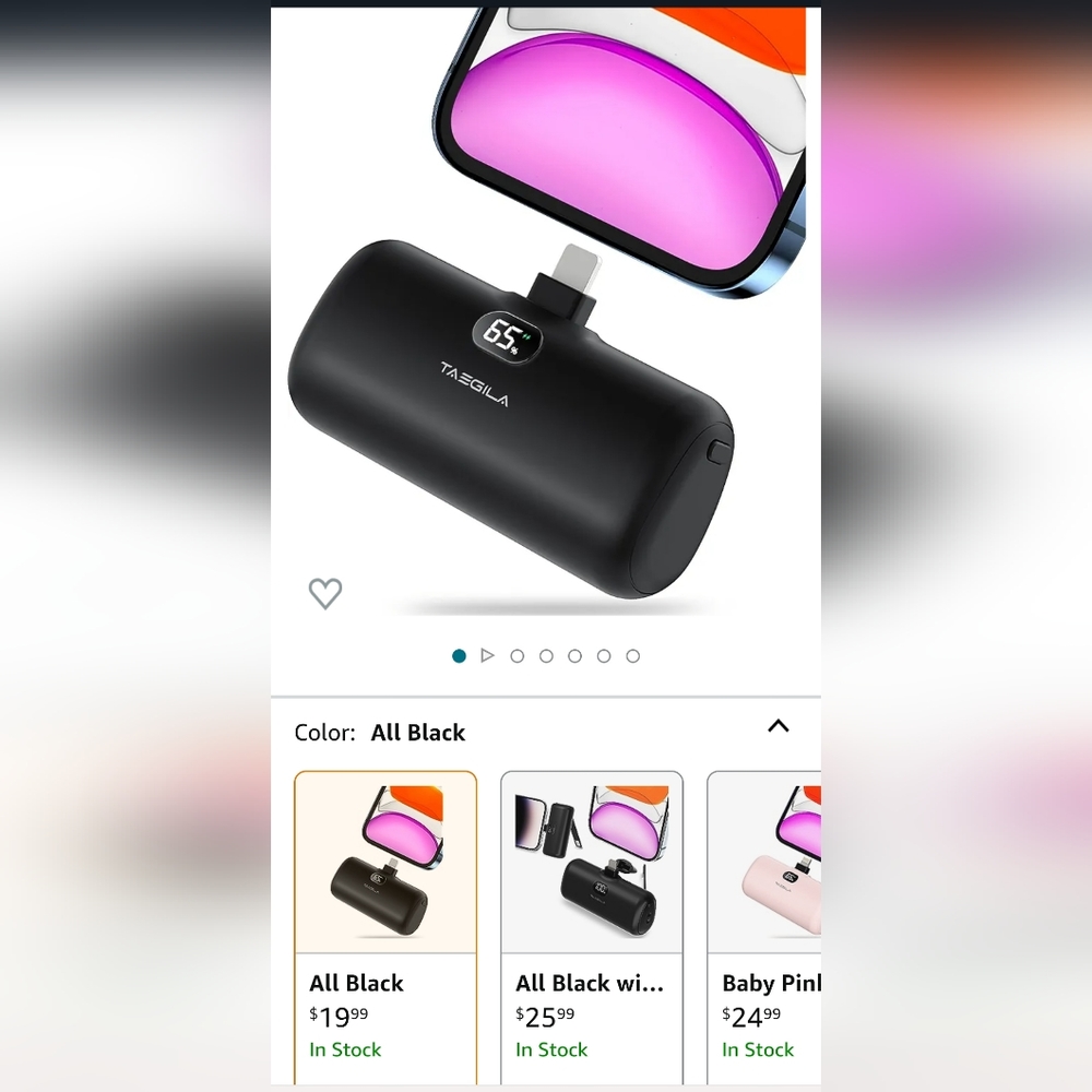 Taegila Small Portable Charger iPhone 5000mAh with Built in Cable